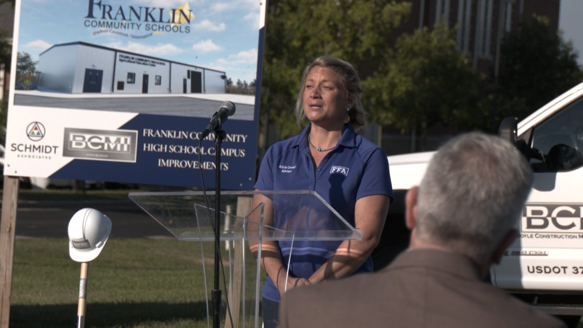 FCHS Ag teacher Alicia Geesey speaks at the groundbreaking of the new Ag Education Center.