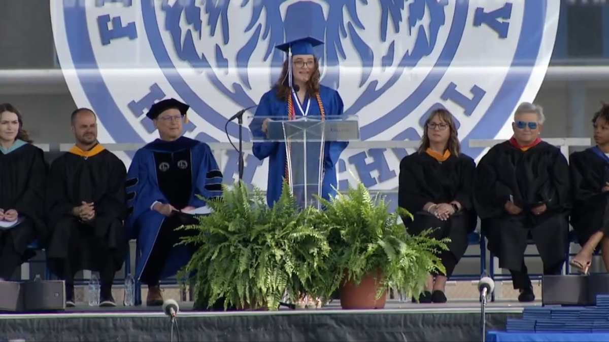 2025 Graduation speaker CeCe Wuertz delivers her speech during commencement.